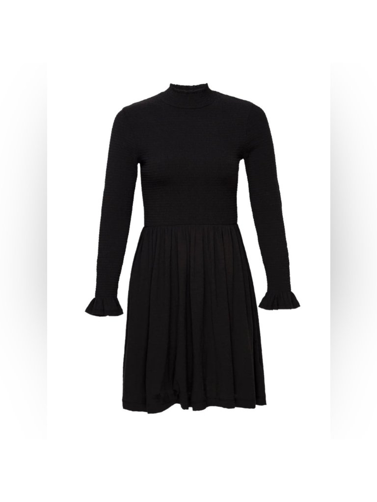 Nation Ltd Black Zuri Smocked Body Turtleneck Long Sleeve Dress Small